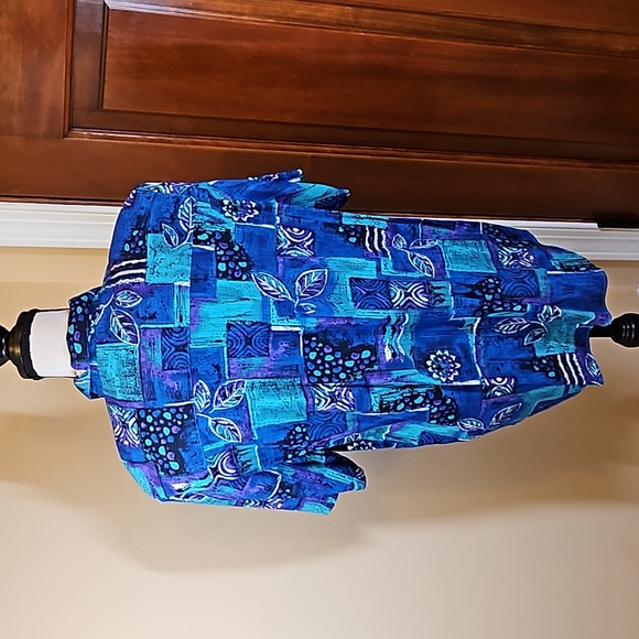 VINTAGE ALFRED DUNNER BLOUSE TOP BUTTON DOWN BLUE PURPLE 16 PALM LEAVES RETRO - Picture 7 of 8